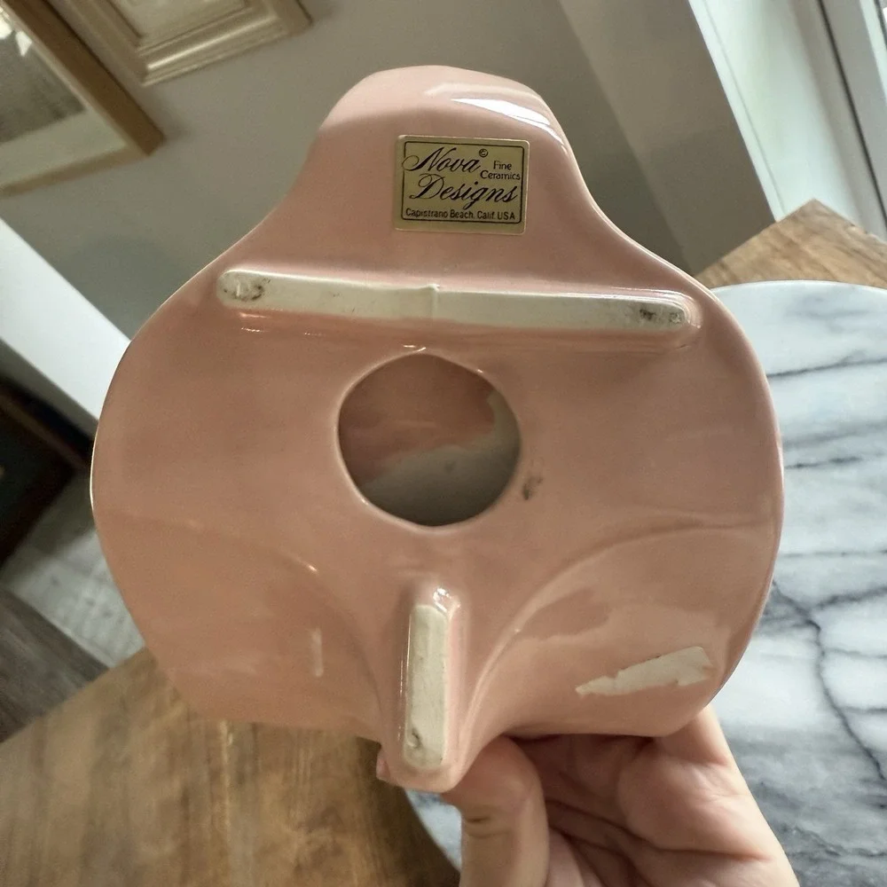 Swan Towel Holder Nova Designs VTG Peach Ceramic Original Label Granny Core